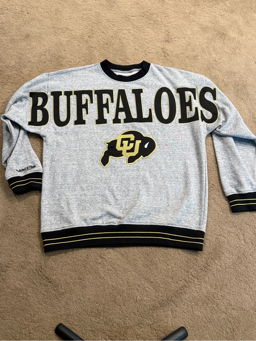 Colorado Buffaloes Spell Out Satin Logo Sweatshirt Mens Gray Mitchell & Ness L